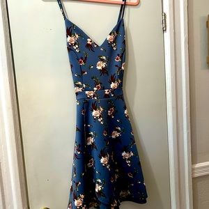 Blue crisscrossed back floral dress
